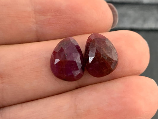Faceted Ruby pair 9x12x3.5mm cabochon