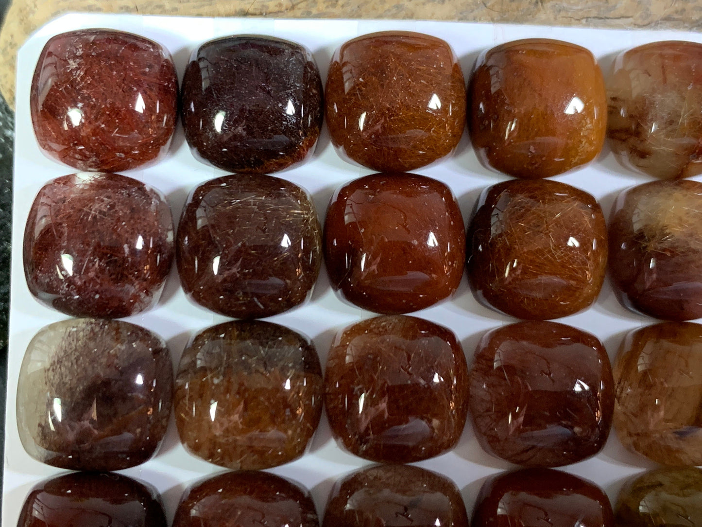 Rutilated Quartz square 12x12mm cabochon - Calibrated Cabochons