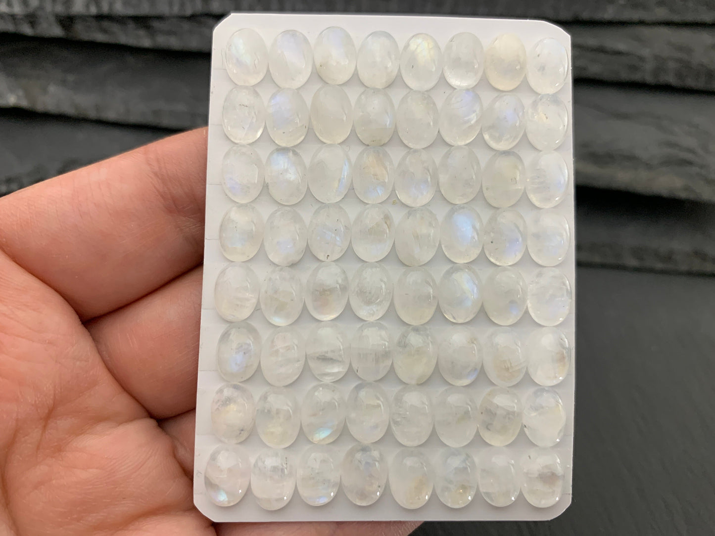 Rainbow Moonstone oval 6x8mm cabochon - Calibrated cabochons