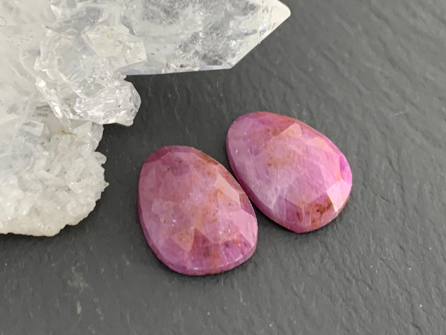 Faceted Ruby pair 9x13x3mm cabochon