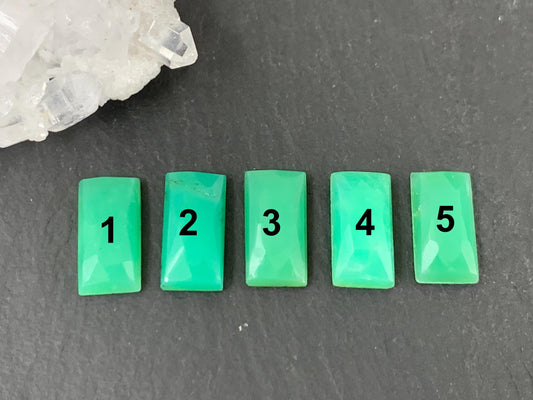 Faceted Chrysoprase Cabochon 6x12mm - Natural Green Faceted Stone Rectangle Cut Gem