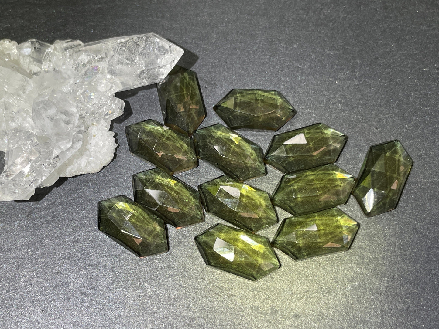 Faceted color changing Alexandrite long hexagon 8x16mm cabochon - Cabochons are calibrated