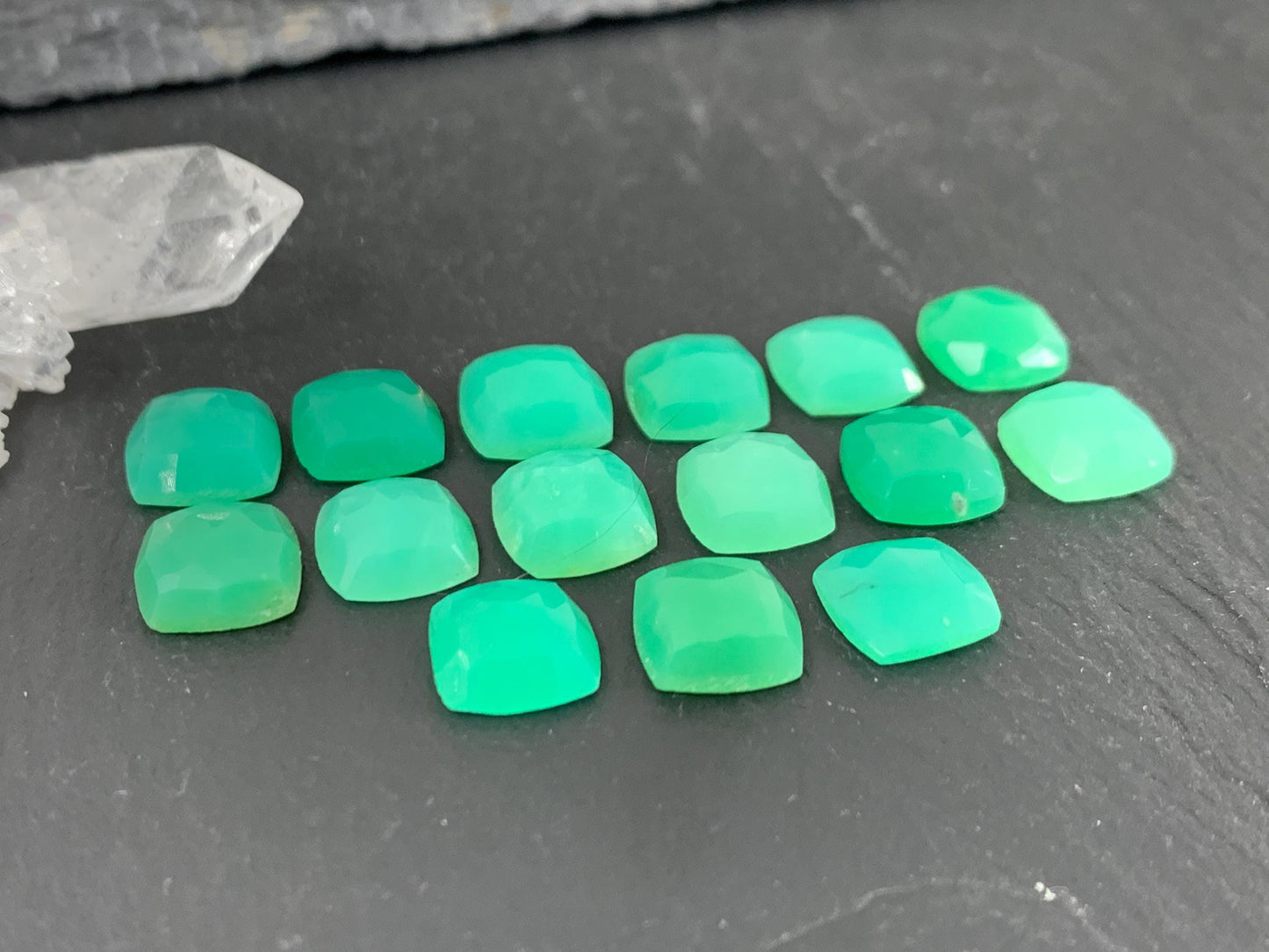 Faceted Chrysoprase square 10mm cabochon