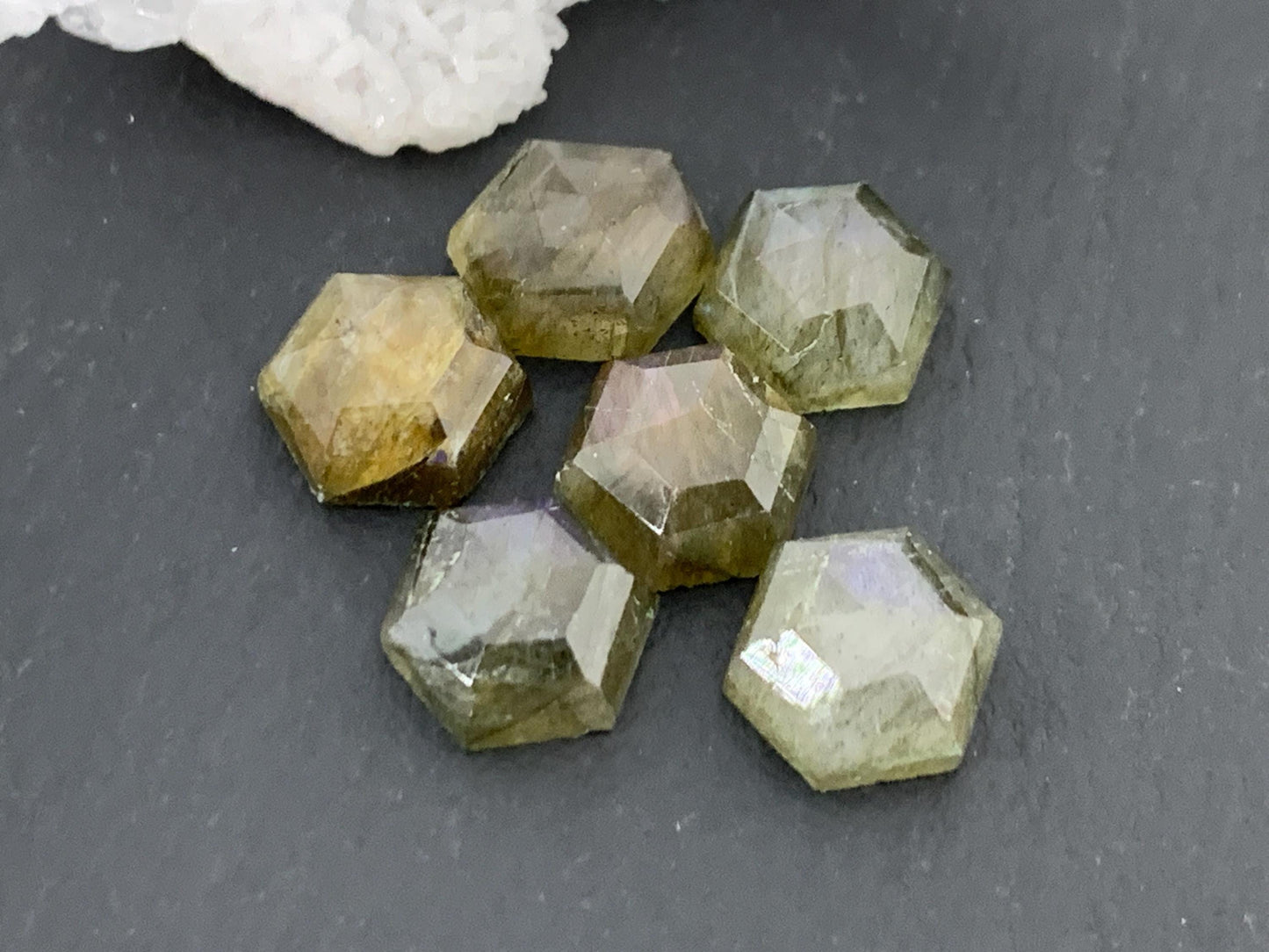 Discounted Faceted Labradorite hexagon 8mm cabochon| lot of 6 pieces