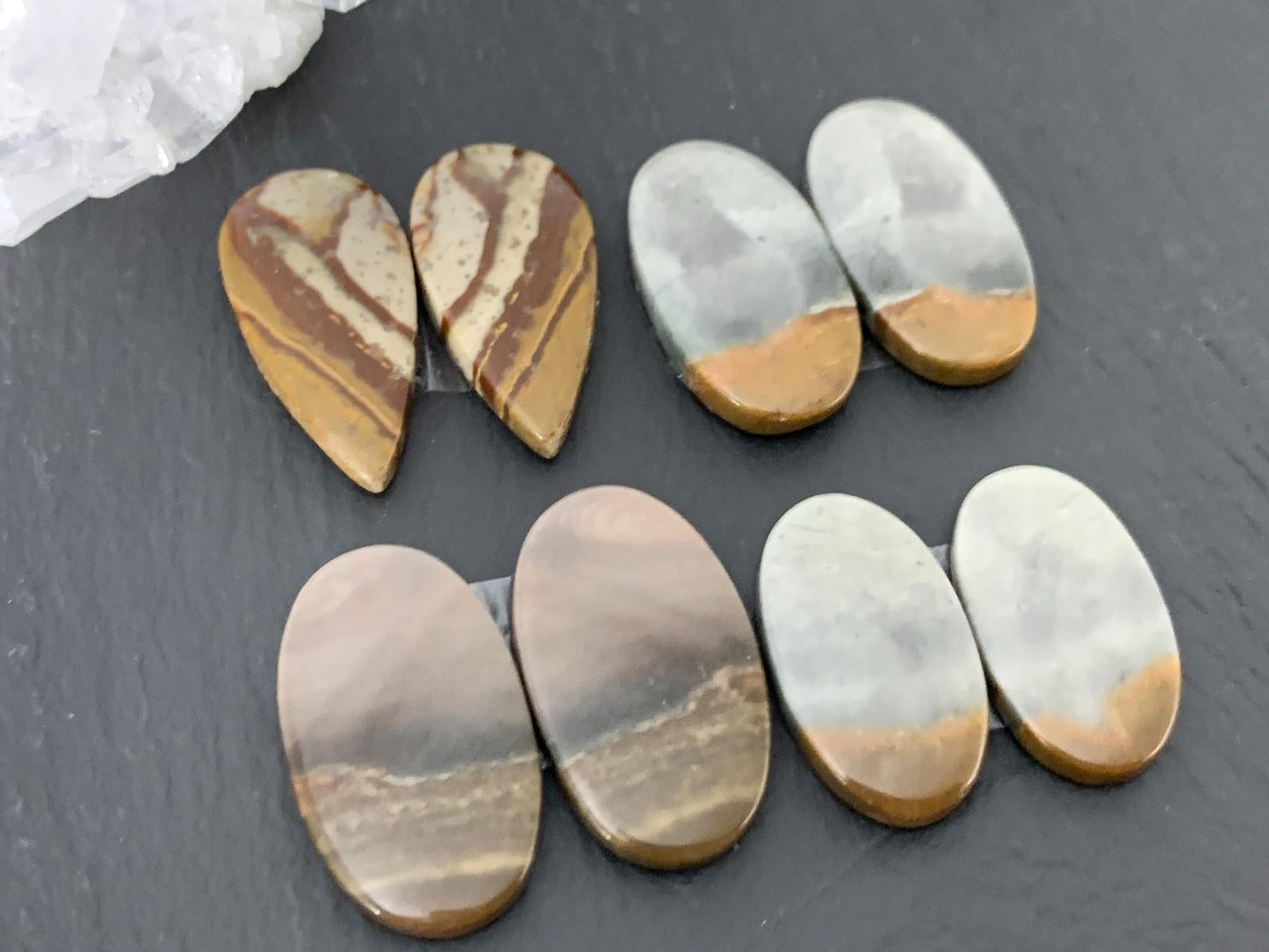 Polychrome Jasper cabochon pair
