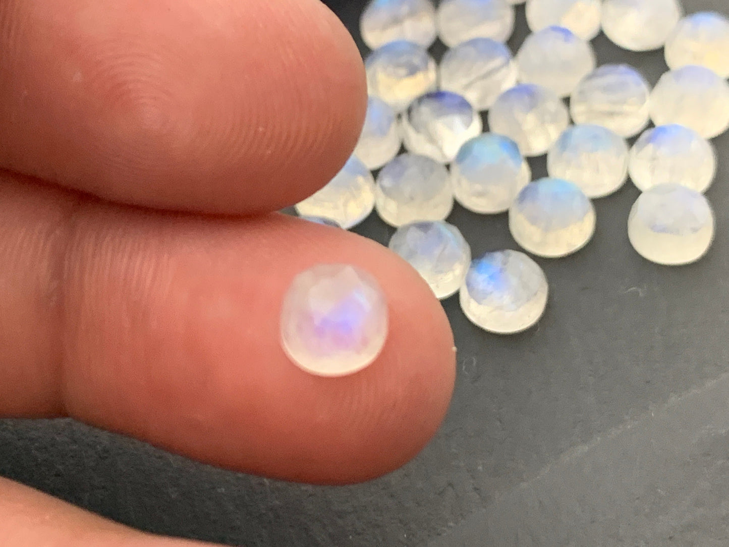 Faceted Rainbow moonstone round 6mm cabochon