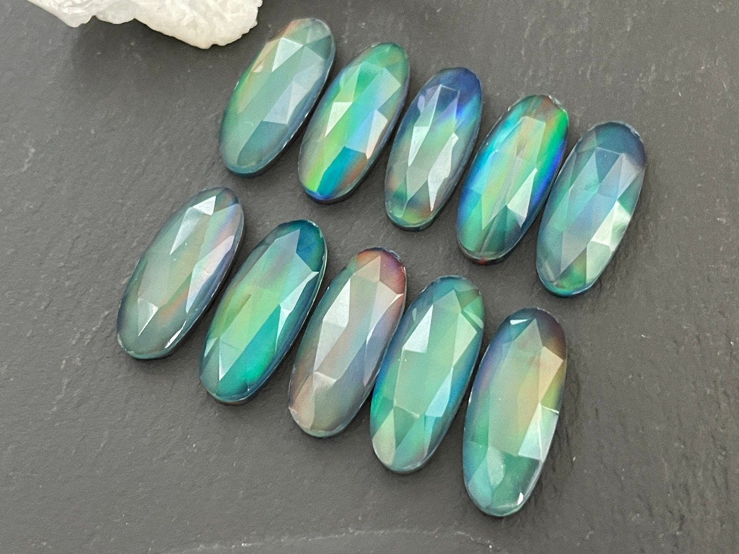 Faceted Aurora Opal oval 8x20mm cabochon - Doublet cabochon