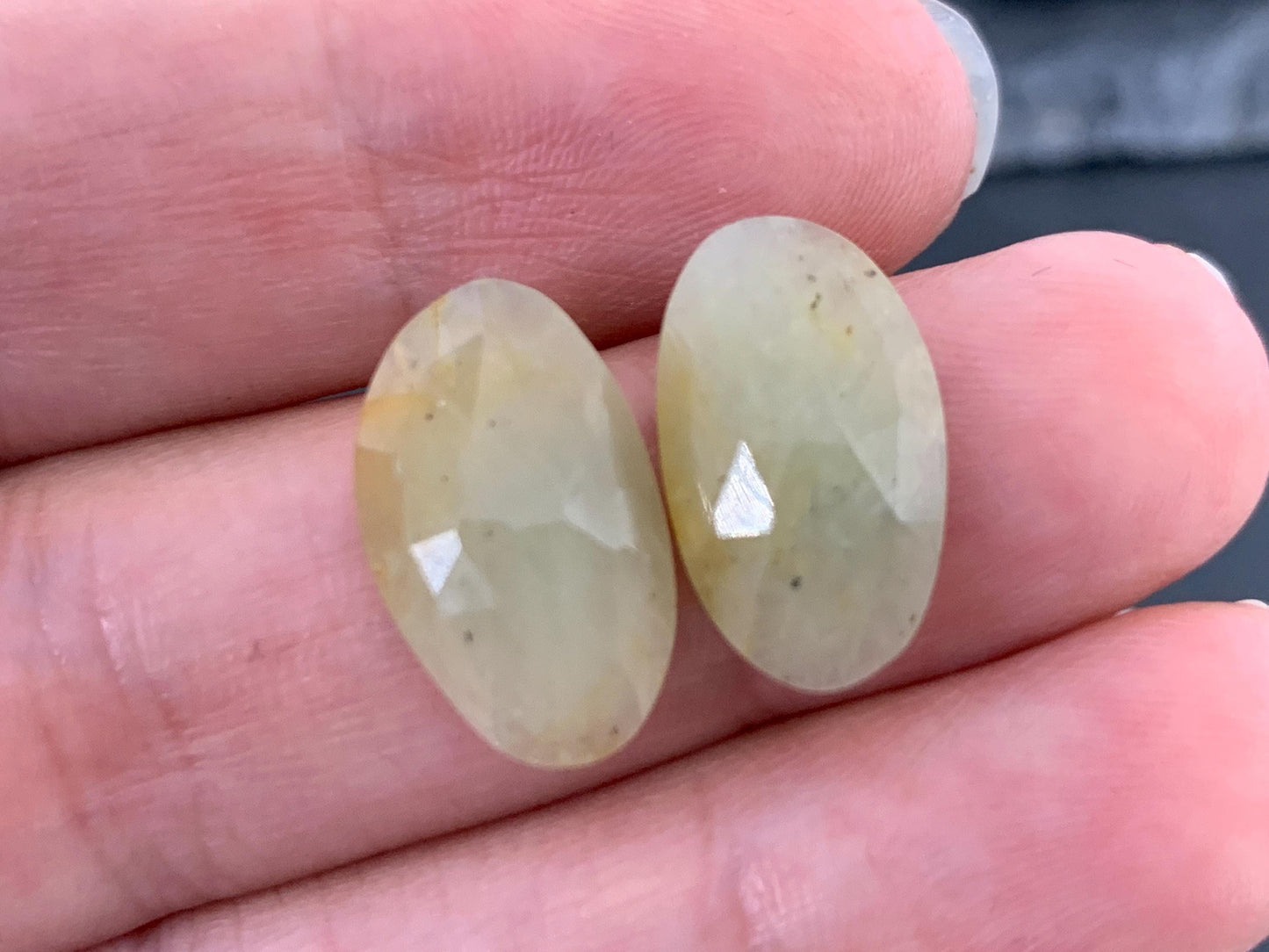 Faceted Yellow Sapphire pair 10x16x3.5mm cabochon