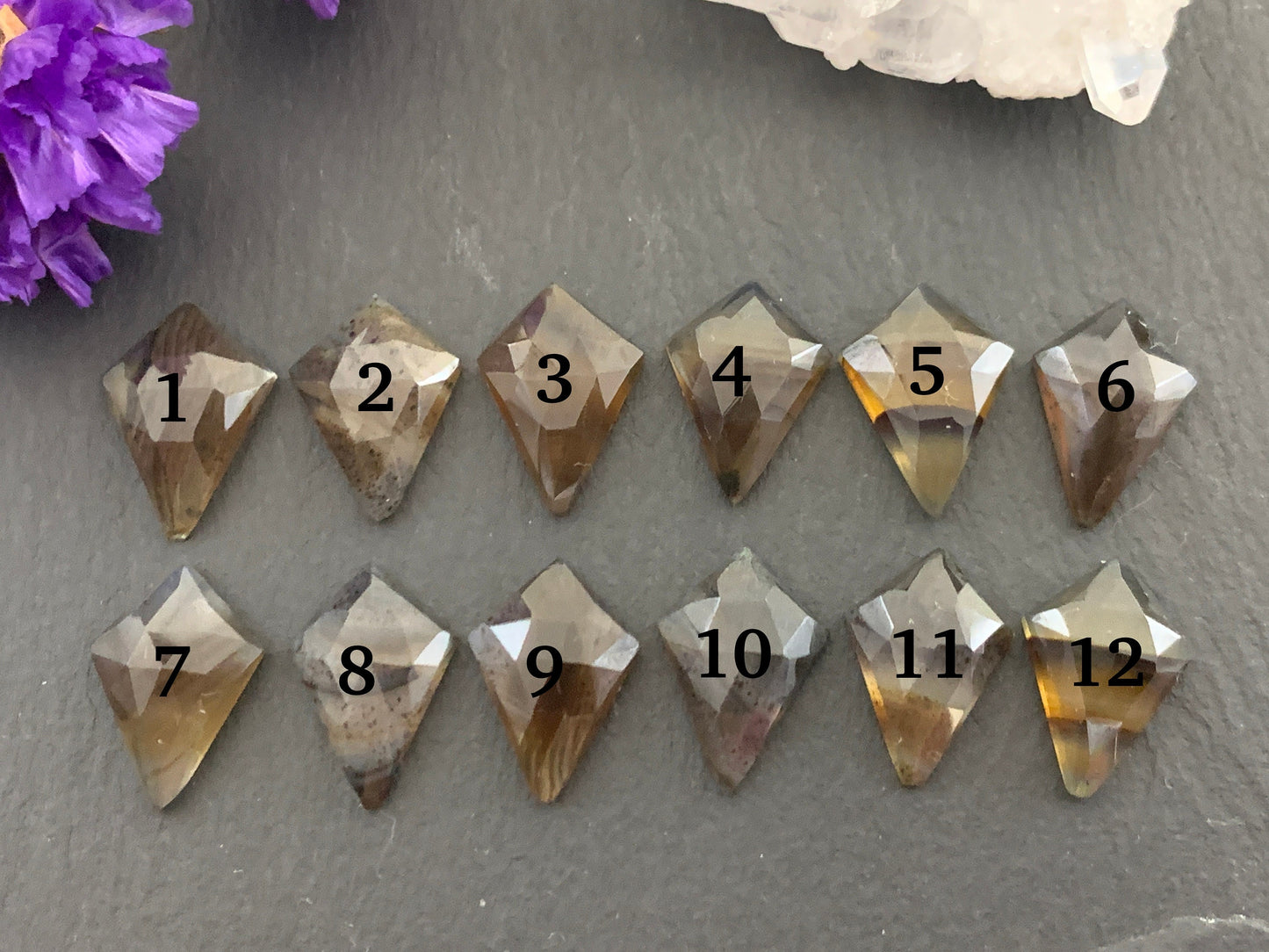 Faceted Montana Agate kite 10x14mm cabochon