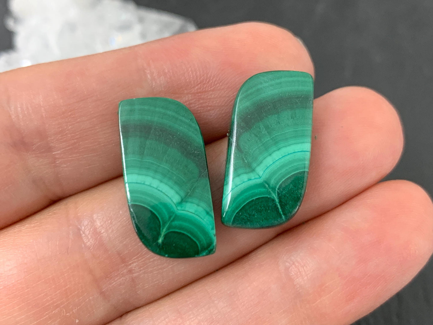Malachite free form 10x20x4mm cabochon pair