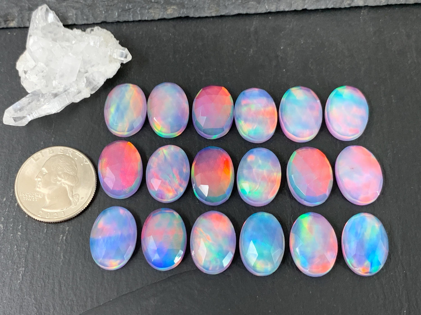 Faceted Aurora Opal Cabochon Oval 13x18mm Synthetic Opal Doublet Gemstone