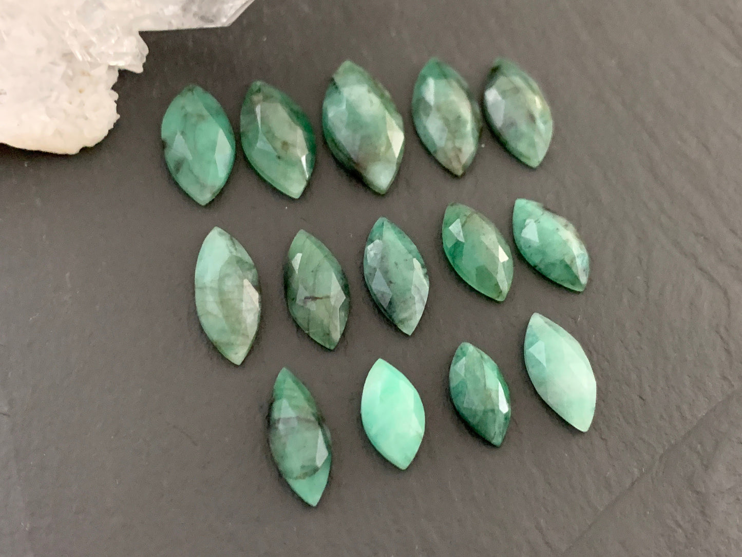 Faceted Emerald marquise 11-17mm long cabochon