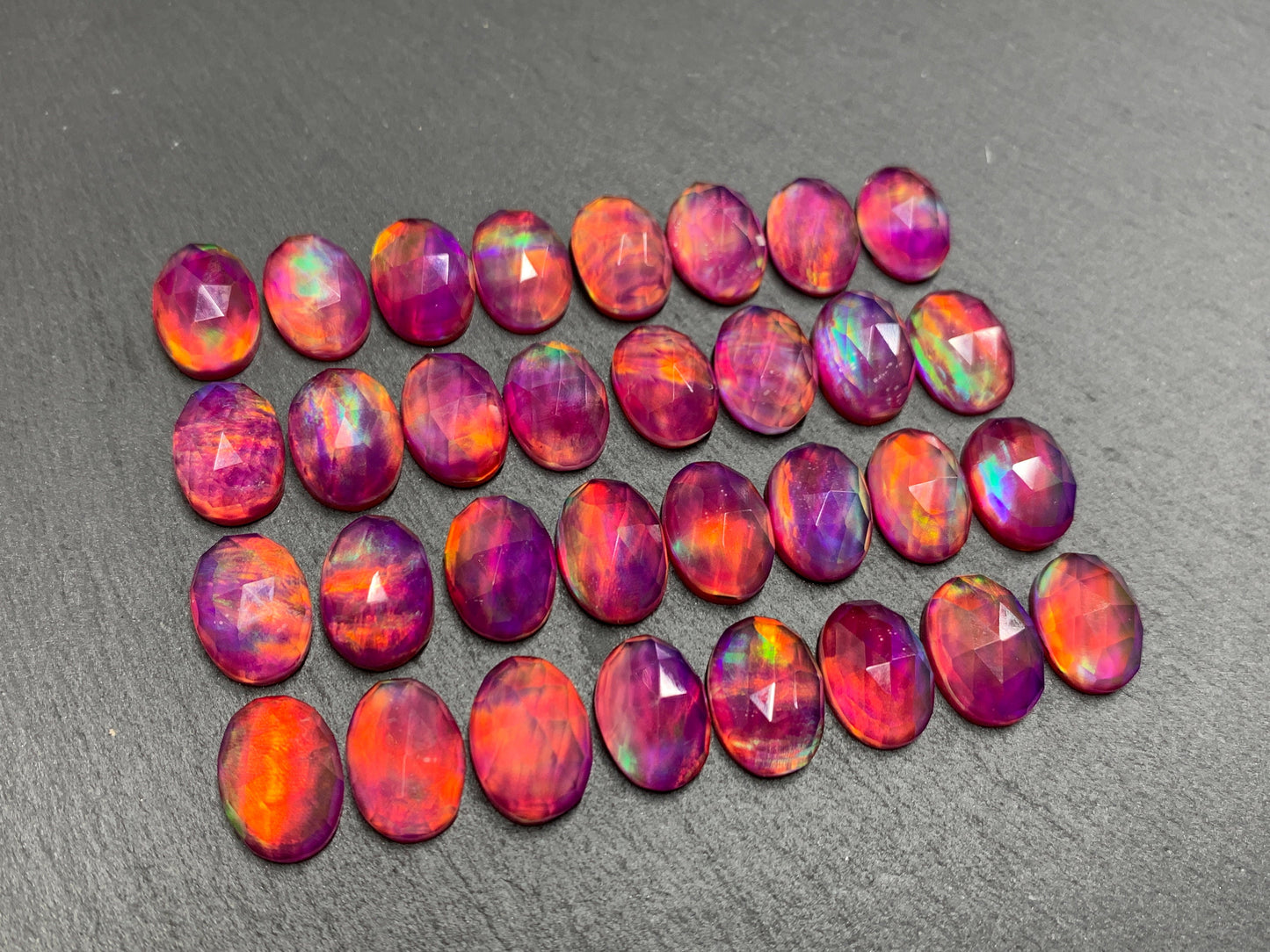 Faceted Aurora Opal oval 10x14mm cabochons - Doublet cabochons