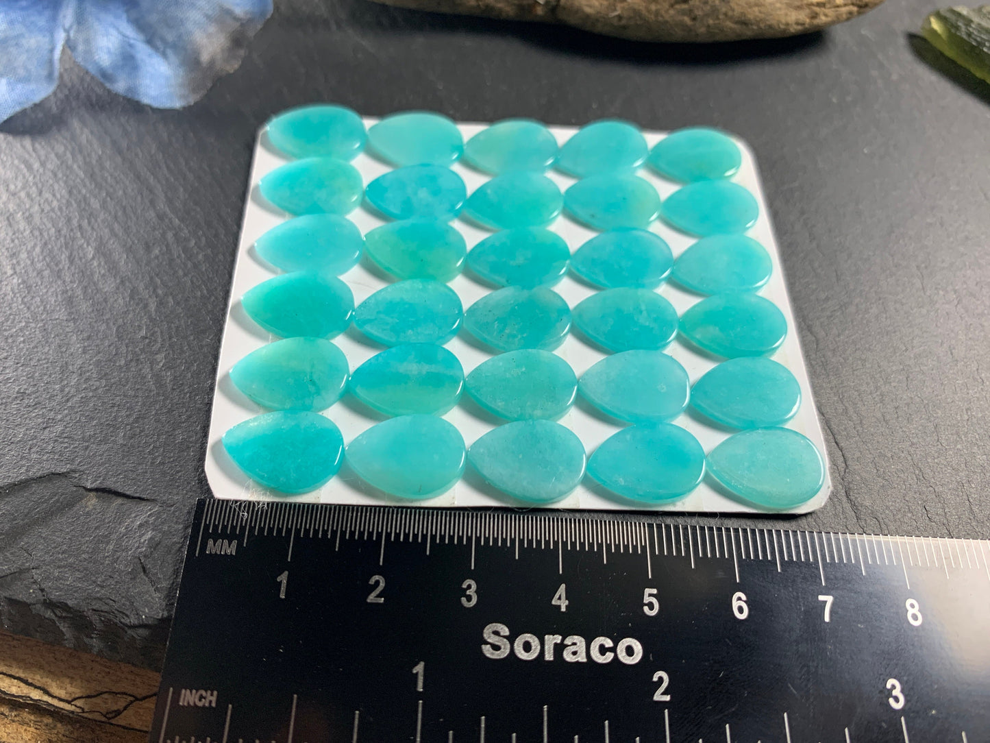 Flat Amazonite pear 10x14mm cabochon - Calibrated cabochons