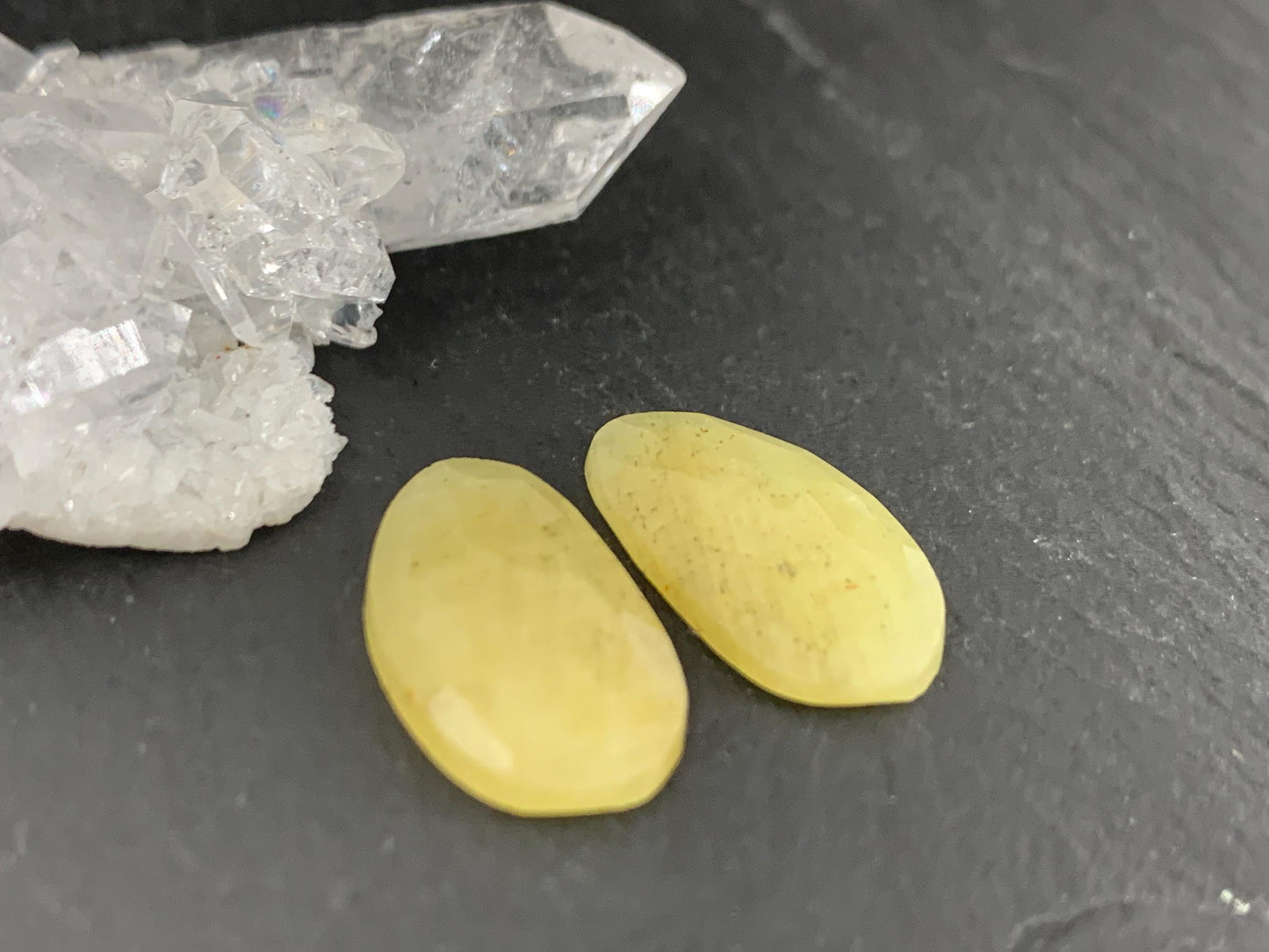 Faceted Yellow Sapphire pair 9x17x3mm cabochon
