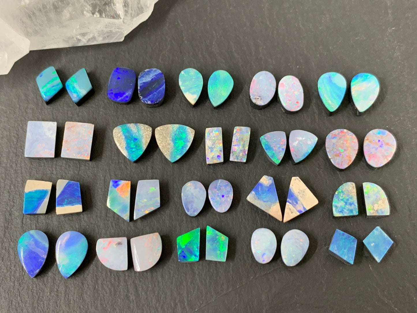 Australian Opal doublet pair 7-10mm long cabochon