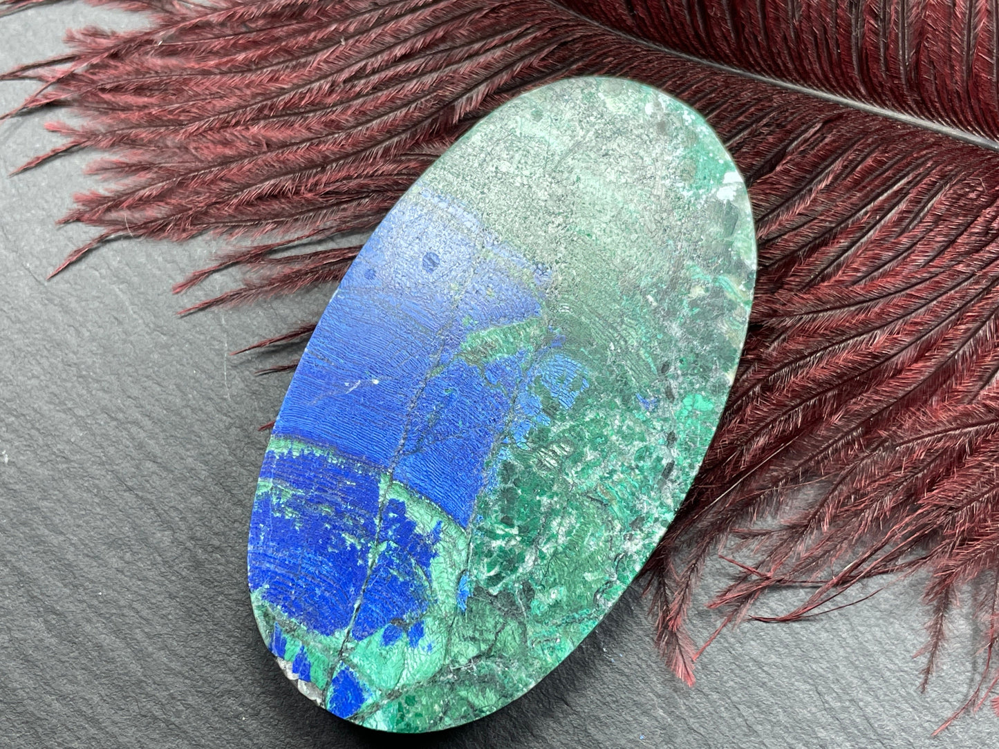 Azurite and Brochantite 37x62mm cabochon