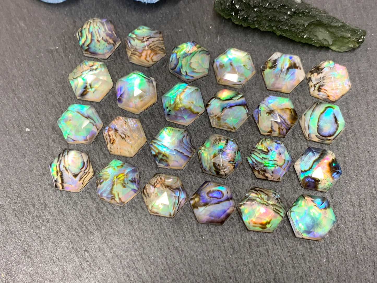 Faceted Abalone Crystal hexagon 10mm doublet cabochon
