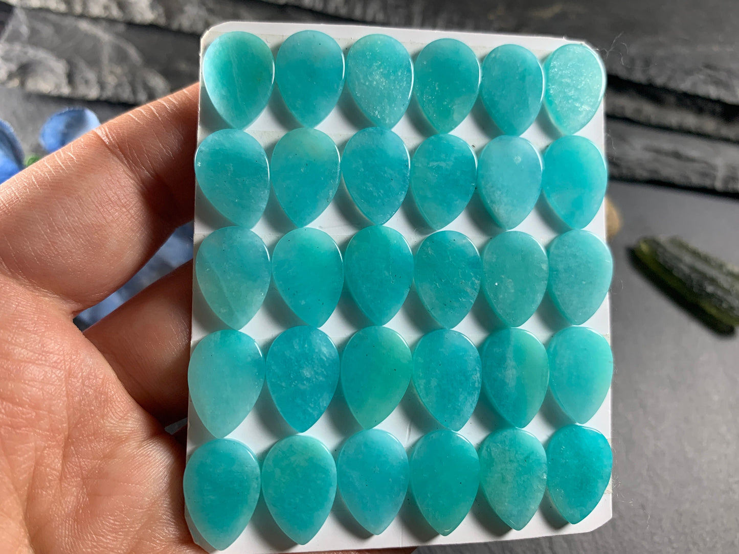 Flat Amazonite pear 10x14mm cabochon - Calibrated cabochons