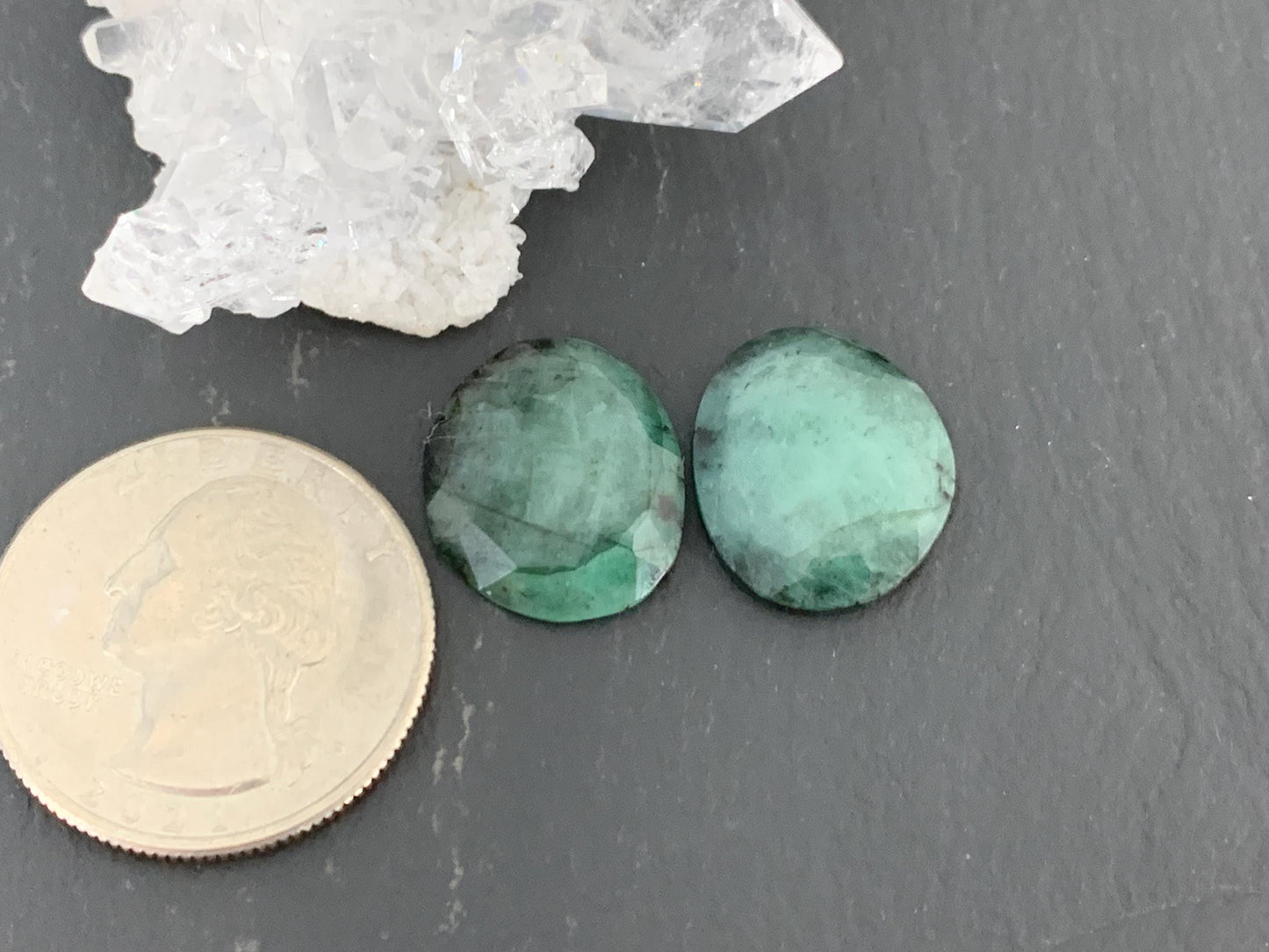 Faceted Emerald Pair 15x17x3mm cabochon