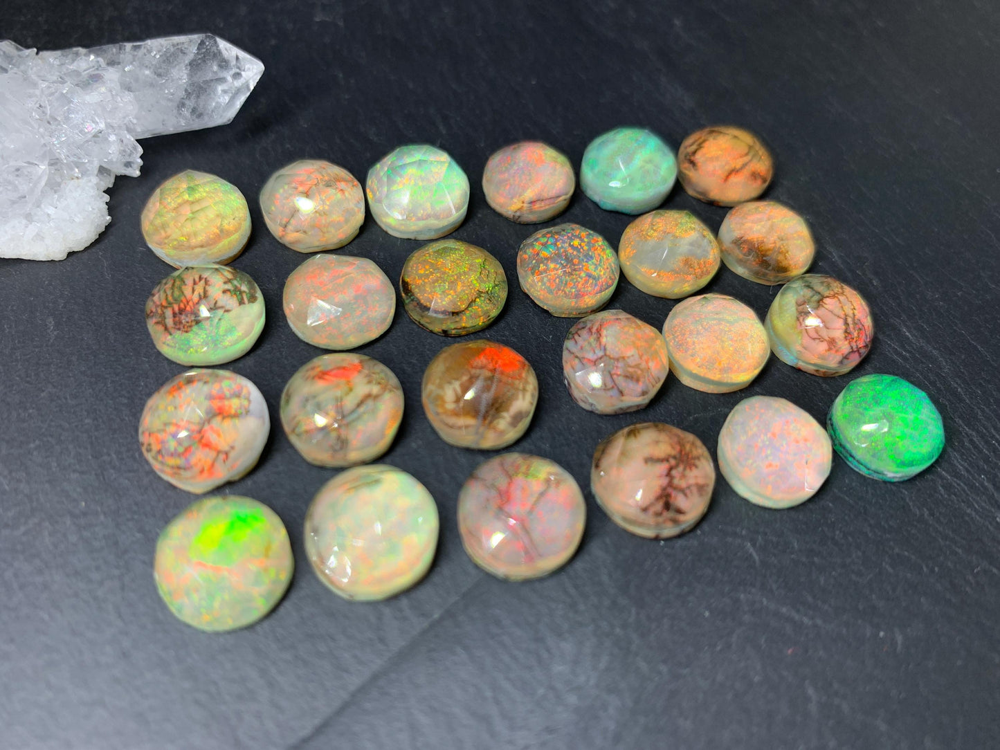 Faceted Monarch Opal round 10mm cabochons - Doublet cabochons