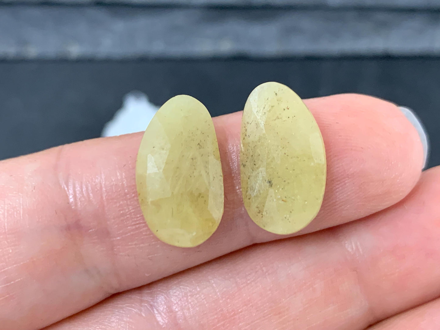 Faceted Yellow Sapphire pair 9x17x3mm cabochon