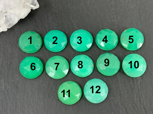 Faceted Chrysoprase Cabochon 10mm - Green Round Gemstone, Premium Jewelry Parts