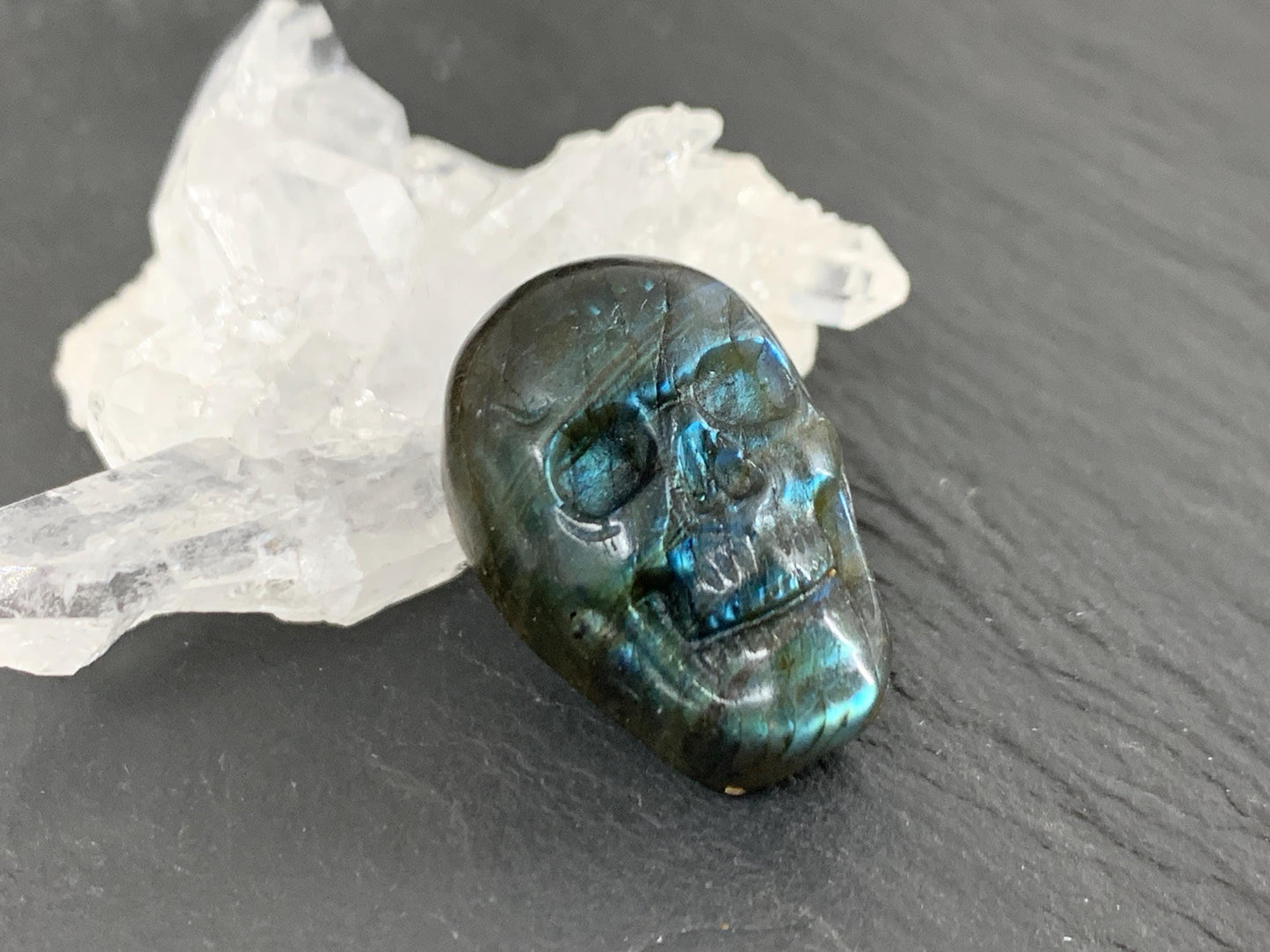 Labradorite Skull Cabochon 14x21mm - Natural Green Stone Flat Back Gem