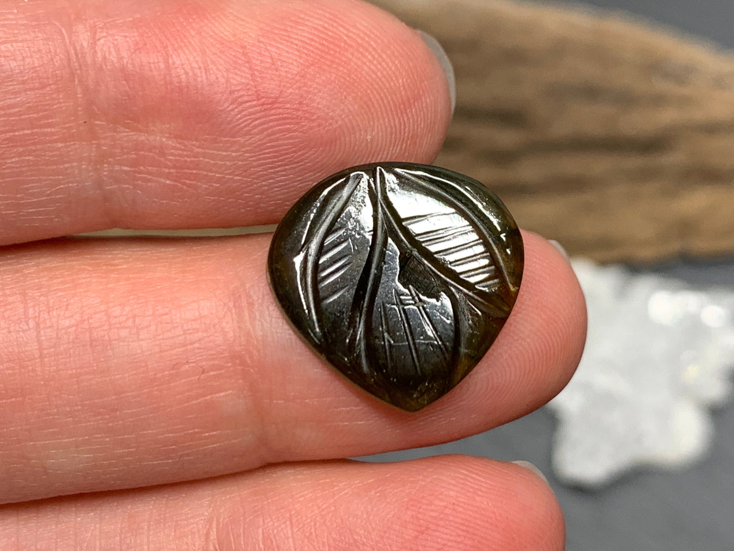 Carved Tourmaline 16x16x2mm cabochon