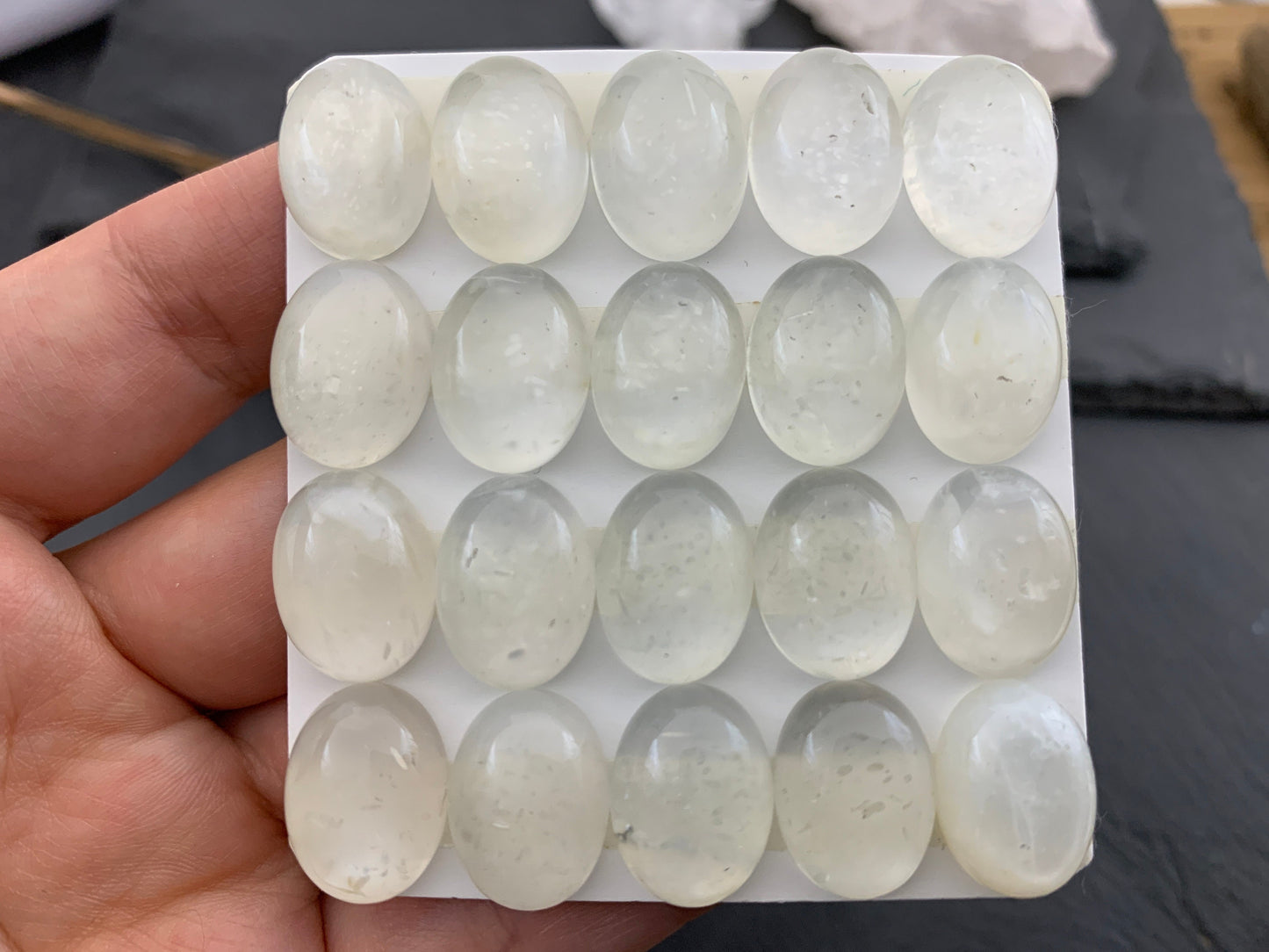 White Moonstone oval 12x16mm cabochon - Calibrated cabochons