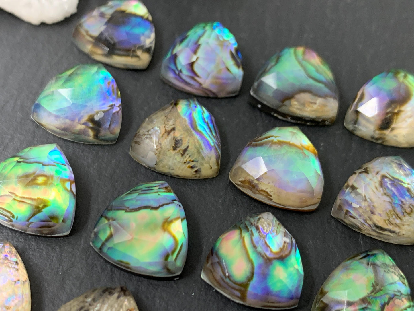 Faceted Abalone triangle 12mm doublet cabochon