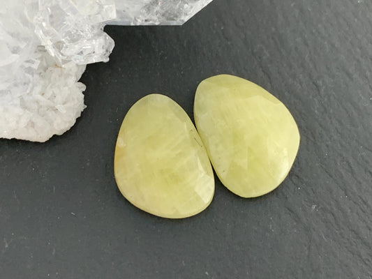 Faceted Yellow Sapphire pair 11x16x4mm cabochon
