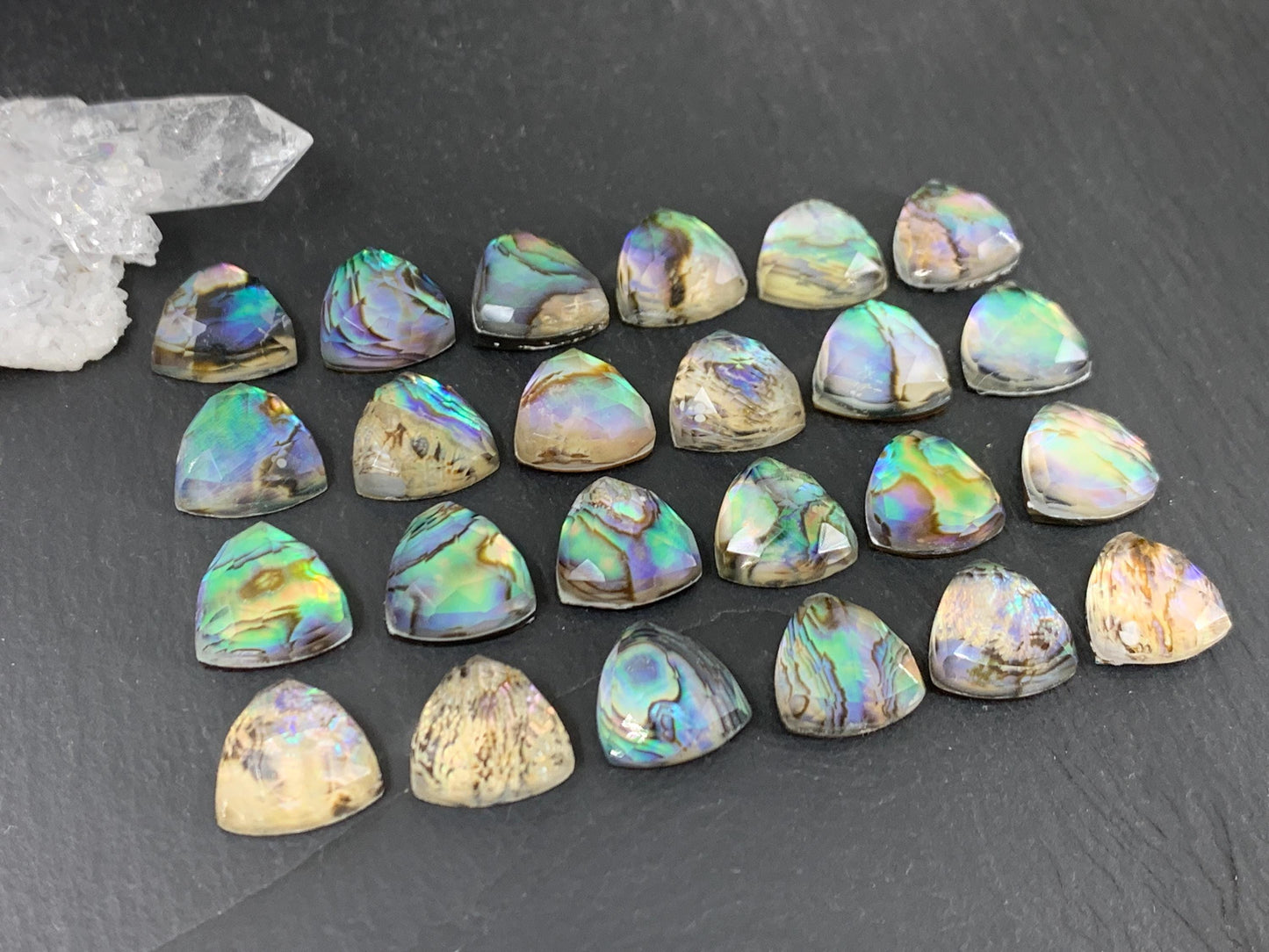 Faceted Abalone triangle 12mm doublet cabochon