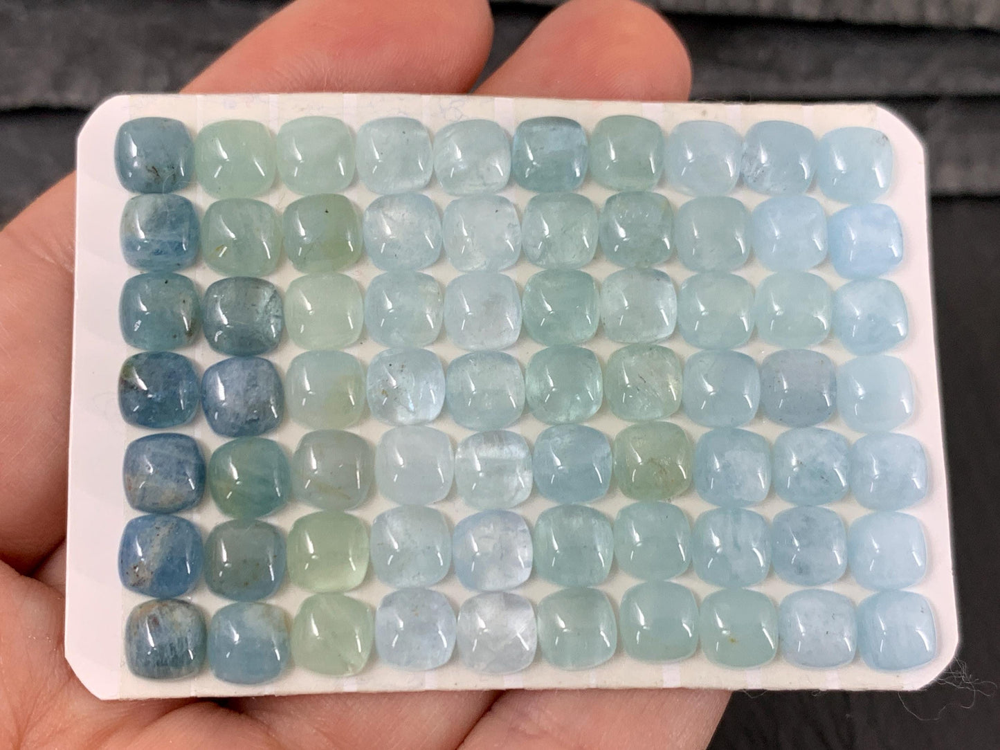 Aquamarine square 6mm cabochon - Calibrated cabochons