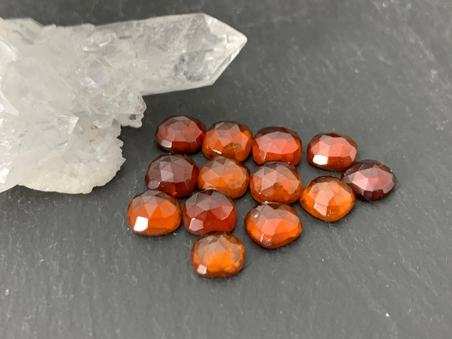 Faceted Hessonite Garnet square 6mm cabochon