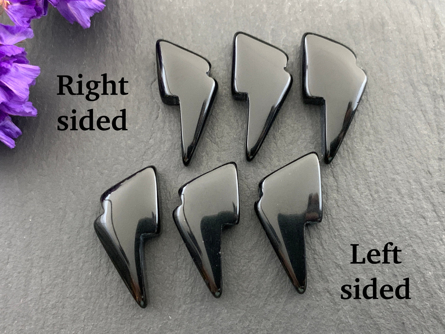 Black Onyx lightning bolts 11x20mm cabochon