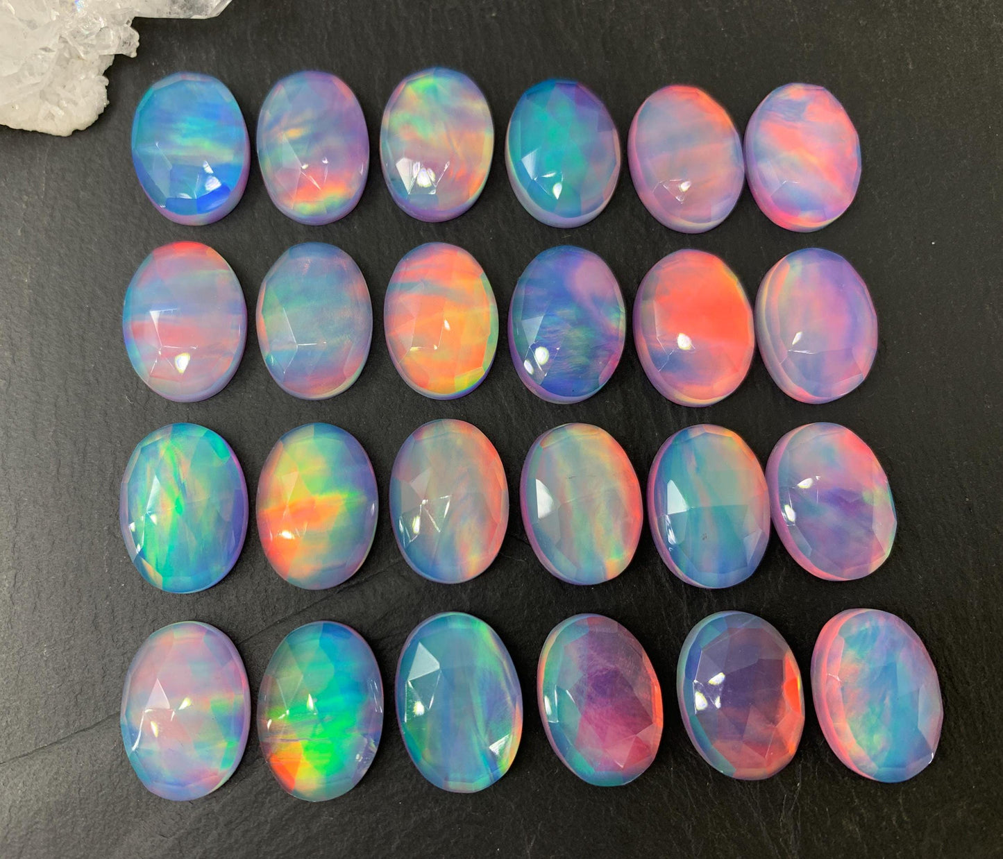 Faceted Aurora Opal oval 13x18mm cabochons - Doublet cabochons