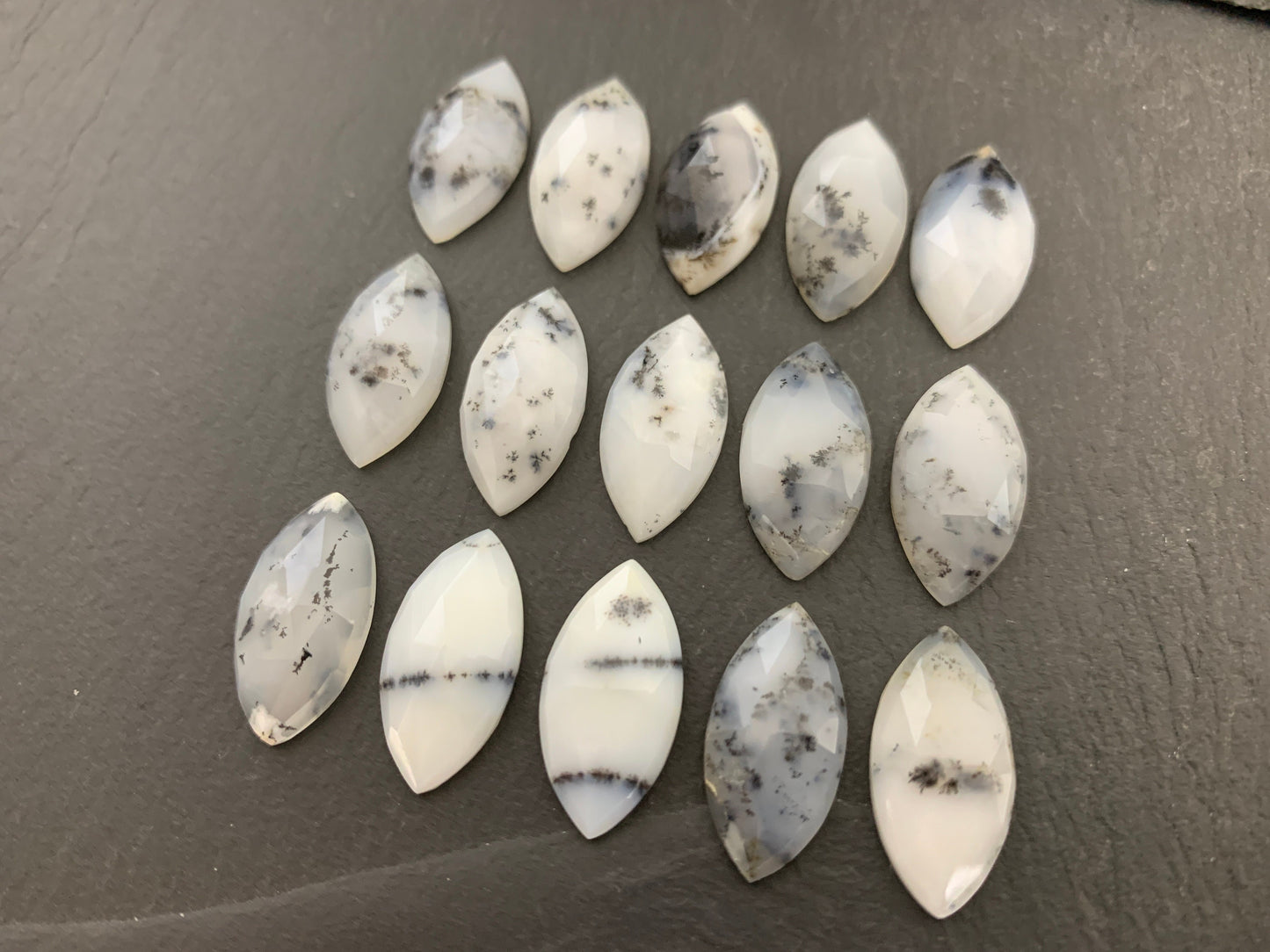 Faceted Dendrite Opal marquise 10x20mm cabochon