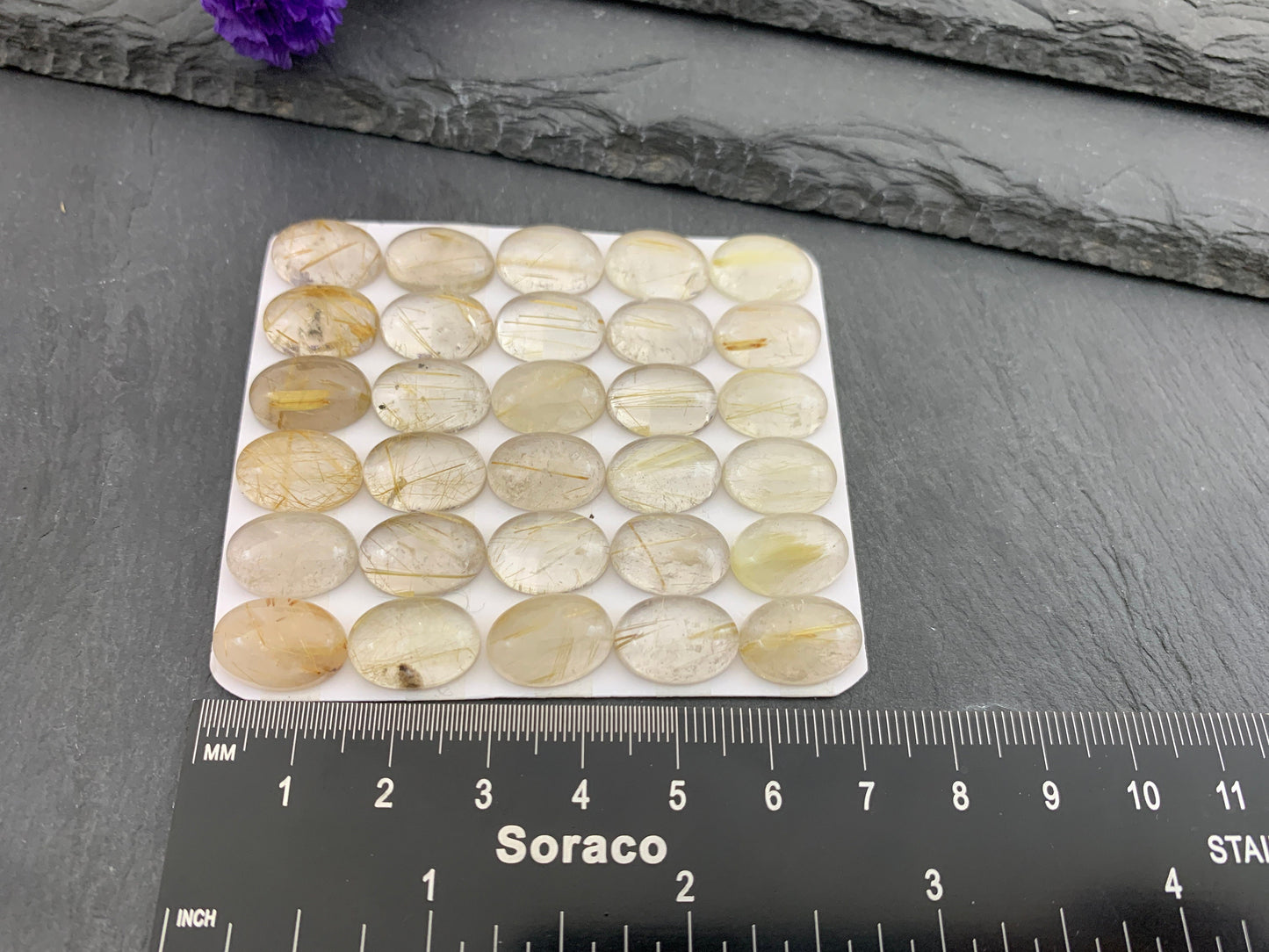 Gold Rutilated Quartz oval 10x14mm cabochon - Calibrated cabochons