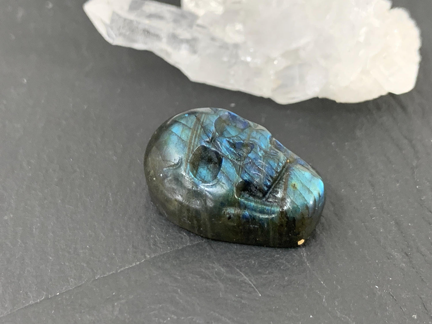 Labradorite Skull Cabochon 14x21mm - Natural Green Stone Flat Back Gem