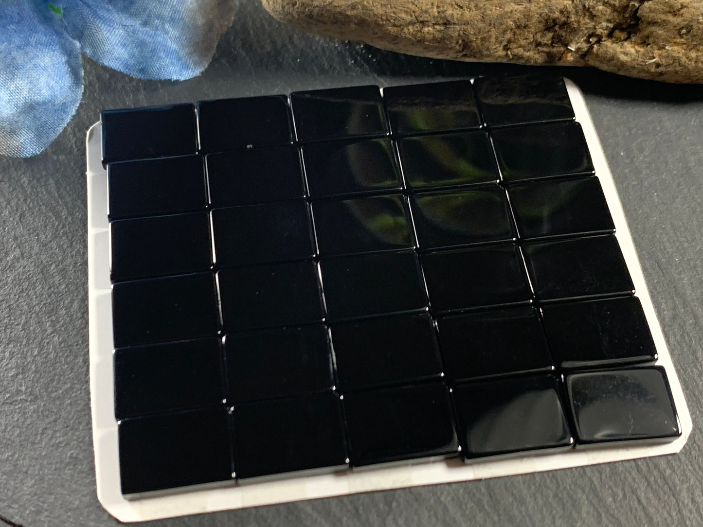 Flat Black Agate rectangle 10x14mm cabochon - Calibrated cabochons