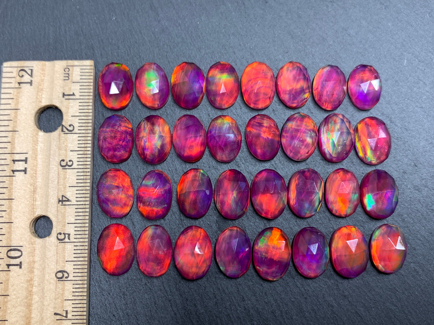 Faceted Aurora Opal oval 10x14mm cabochons - Doublet cabochons
