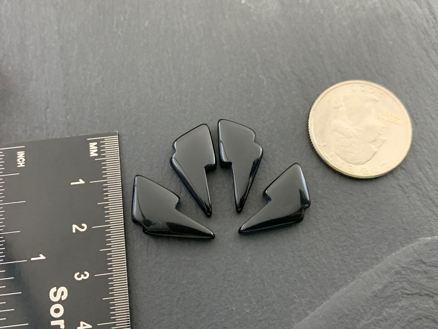 Black Onyx lightning bolt pair 11x20mm cabochon
