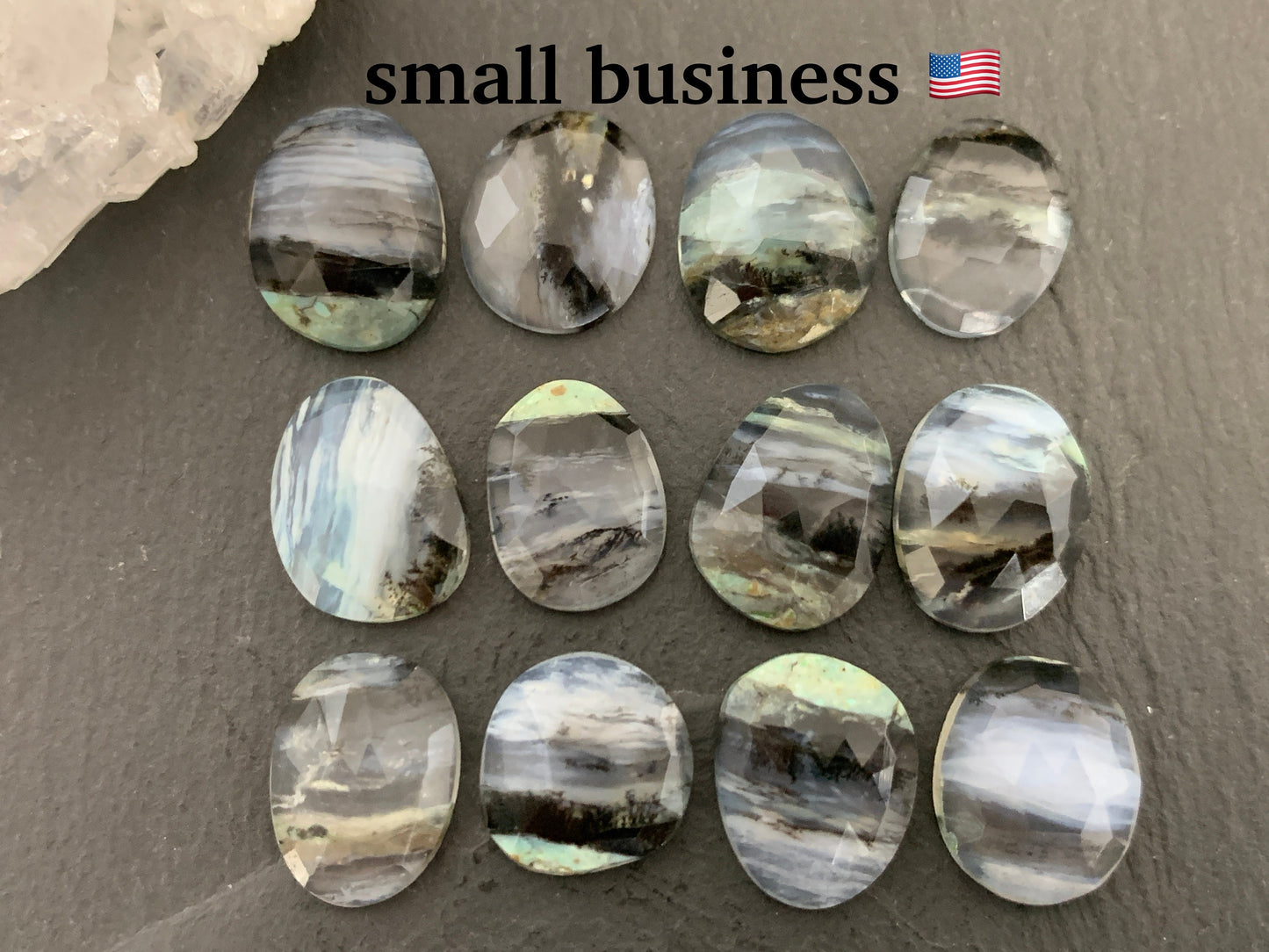 Faceted Peruvian Opal 13-15mm long cabochon
