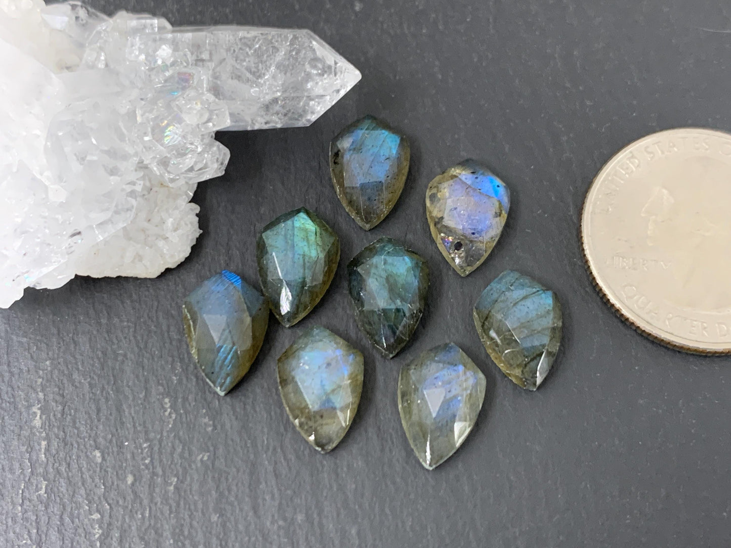 Faceted Labradorite shield 8x12mm cabochon