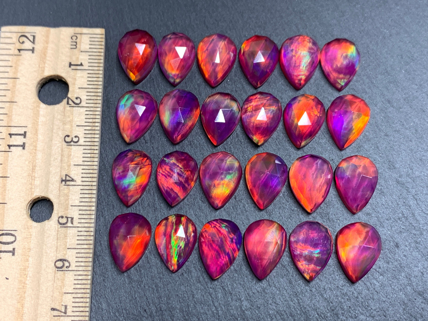 Faceted Aurora Opal pear 10x14mm cabochons - Doublet cabochons
