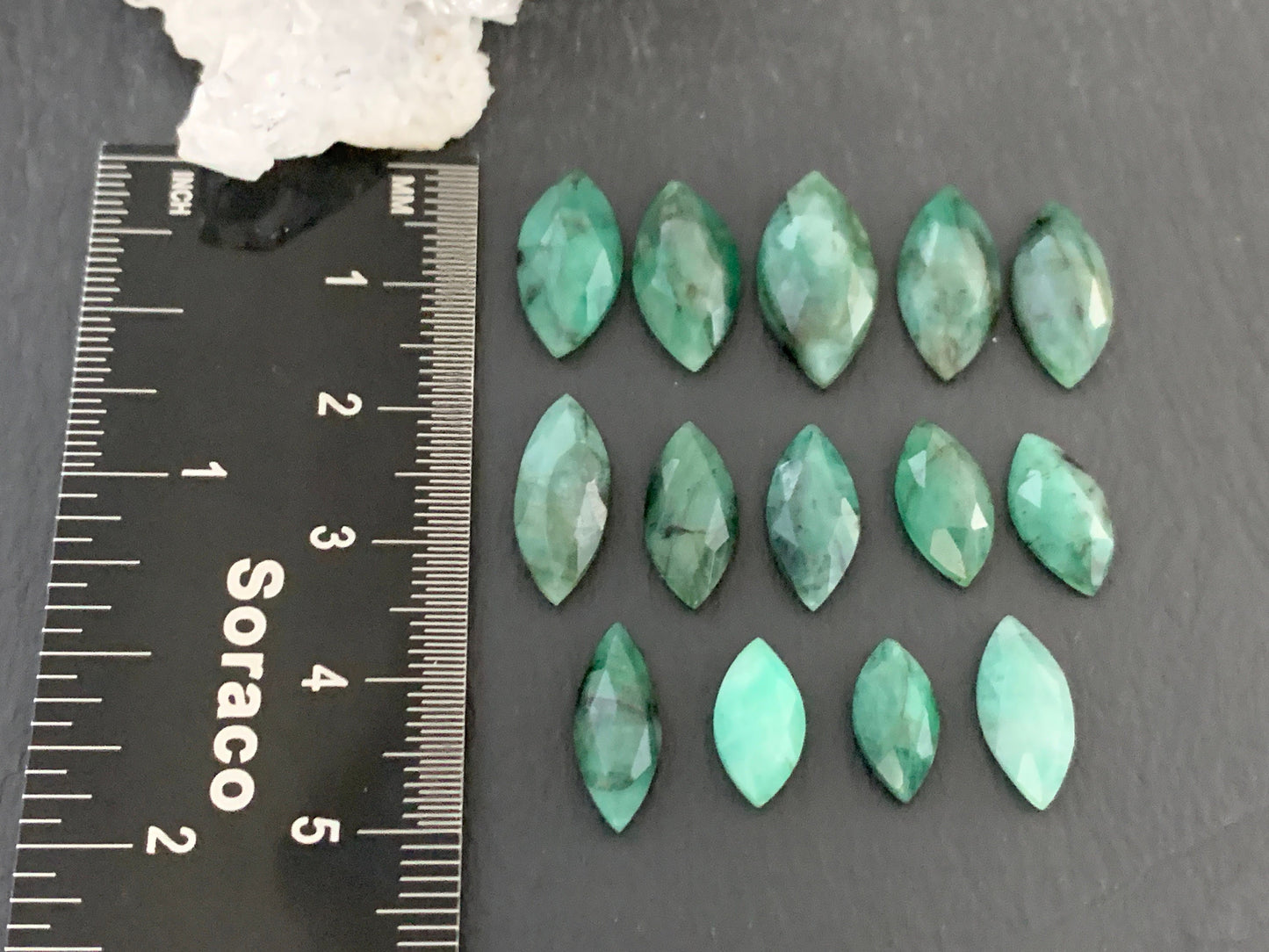 Faceted Emerald marquise 11-17mm long cabochon