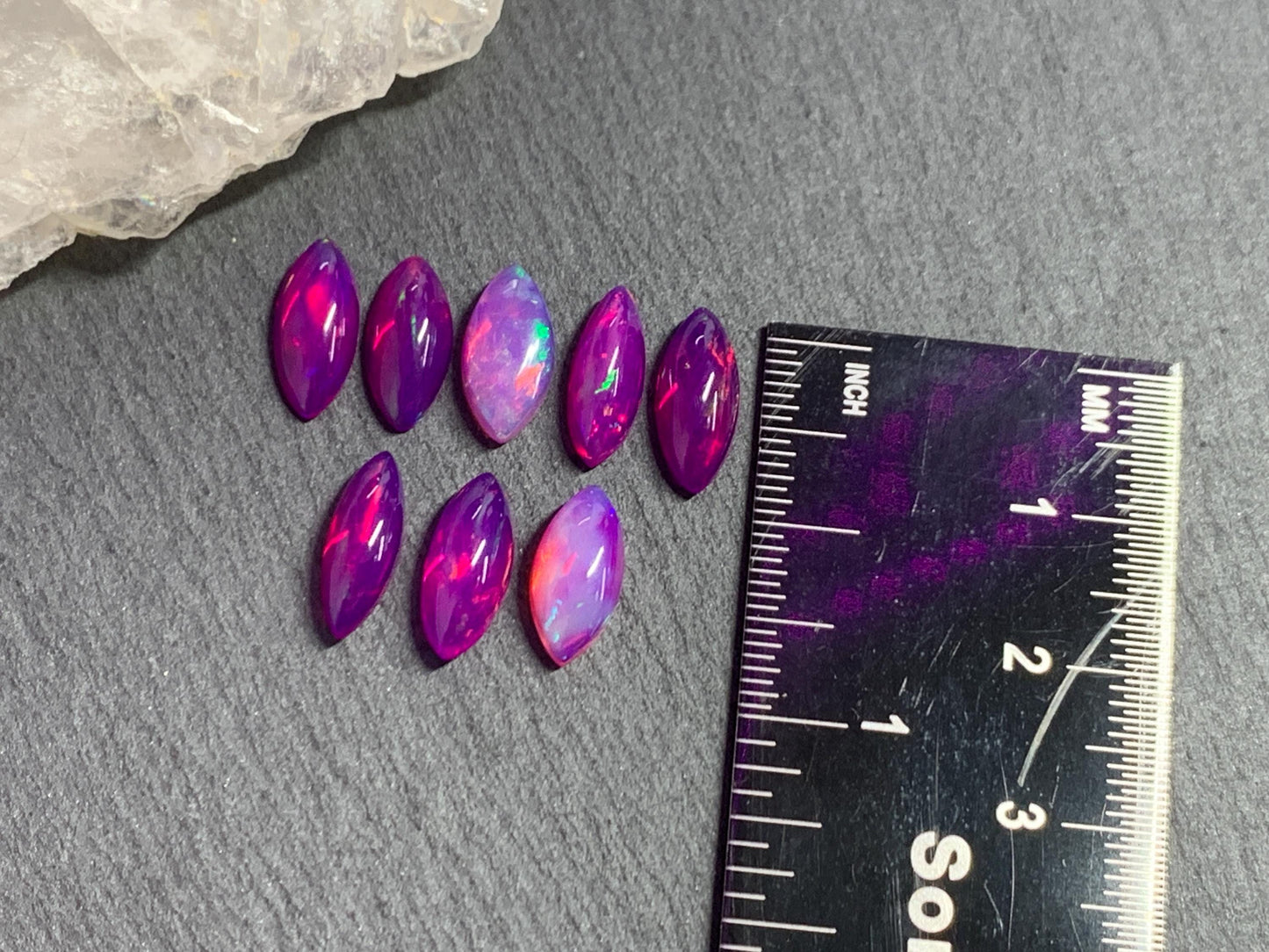 Ethiopian Opal marquise 12mm long cabochon - Natural Opal smoked to purple color
