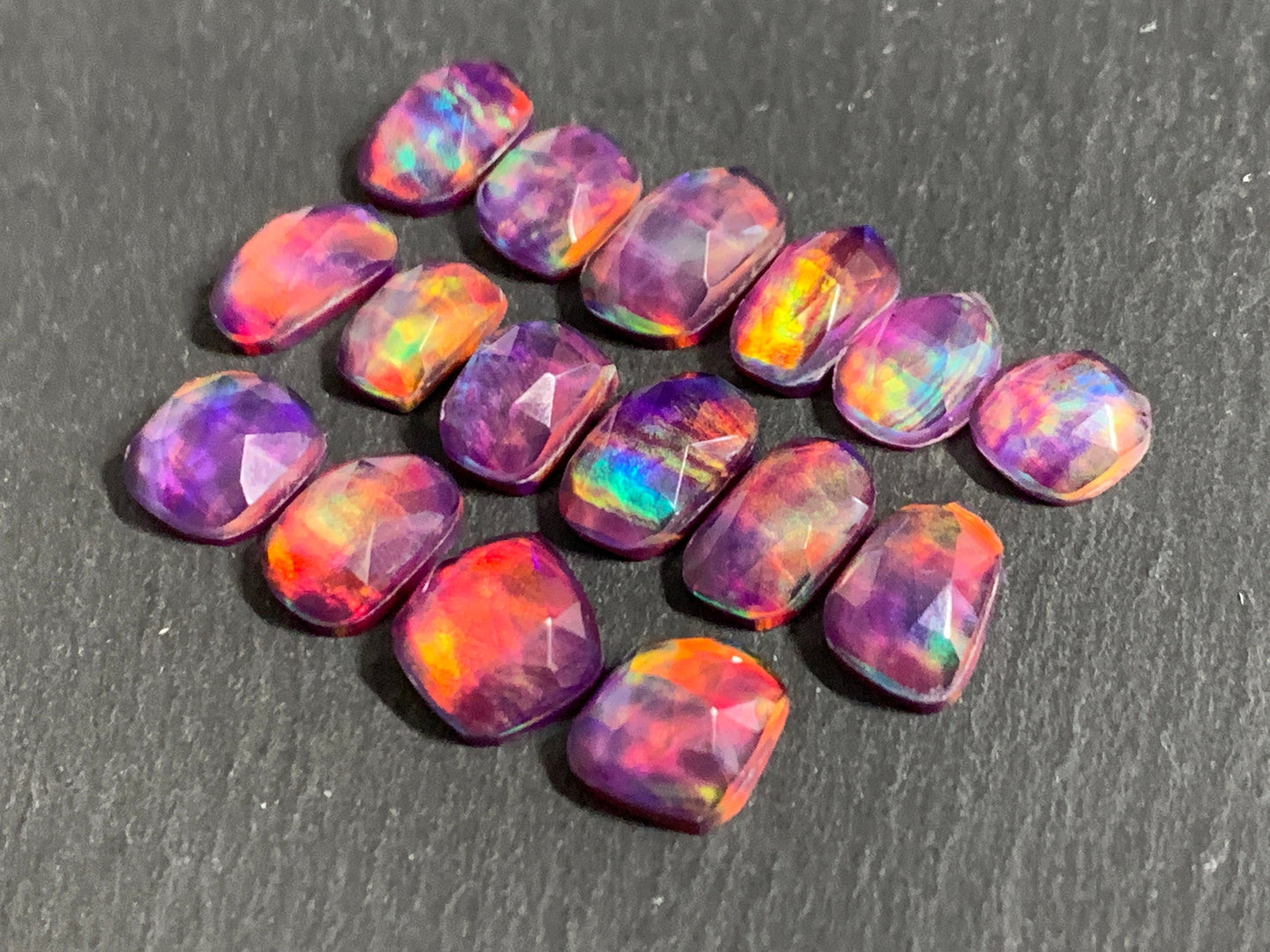 Faceted Aurora Opal 9-11mm long cabochon - Doublet cabochons