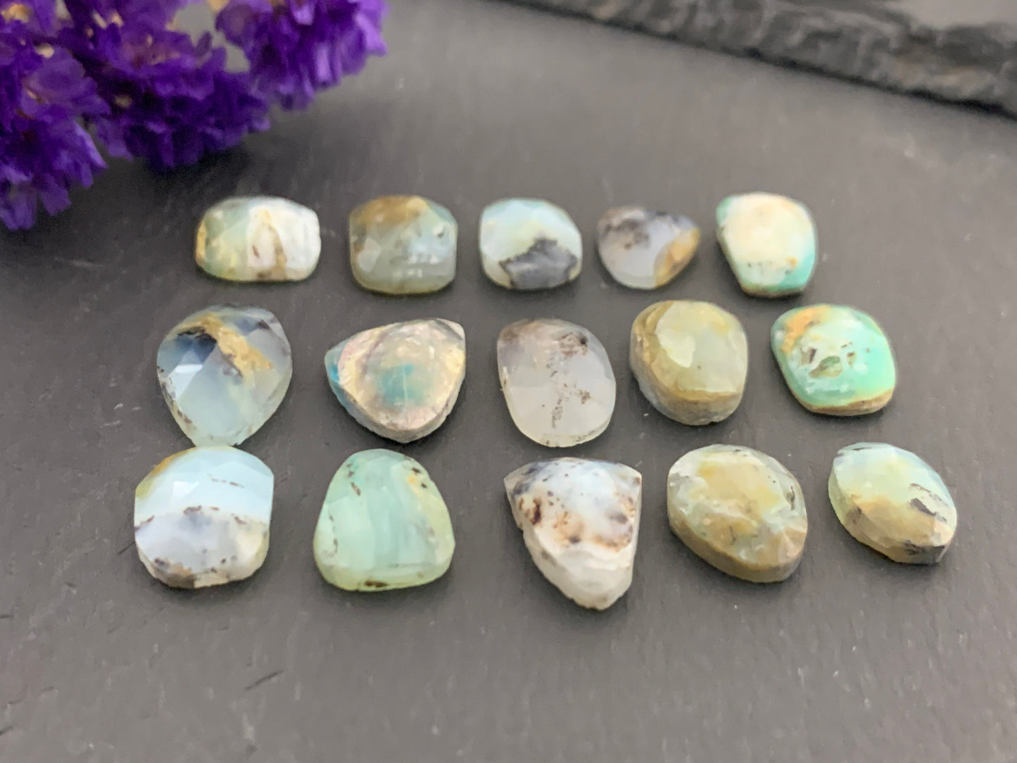 Faceted Peruvian Opal free form 11-18mm long cabochon